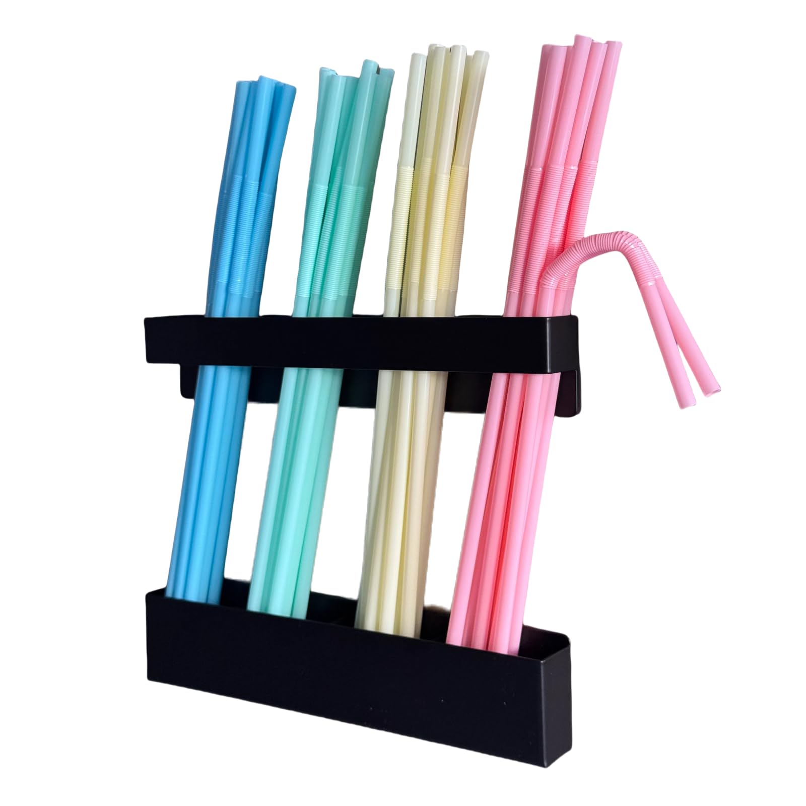 Magnetic Straw Holder for Cabinet, Metal Straw Organizer with Double Sided Adhesive Tape, Reusable Tumbler Straws Storage Dispenser for Fridge Kitchen Counter Cupboard Door(Black)