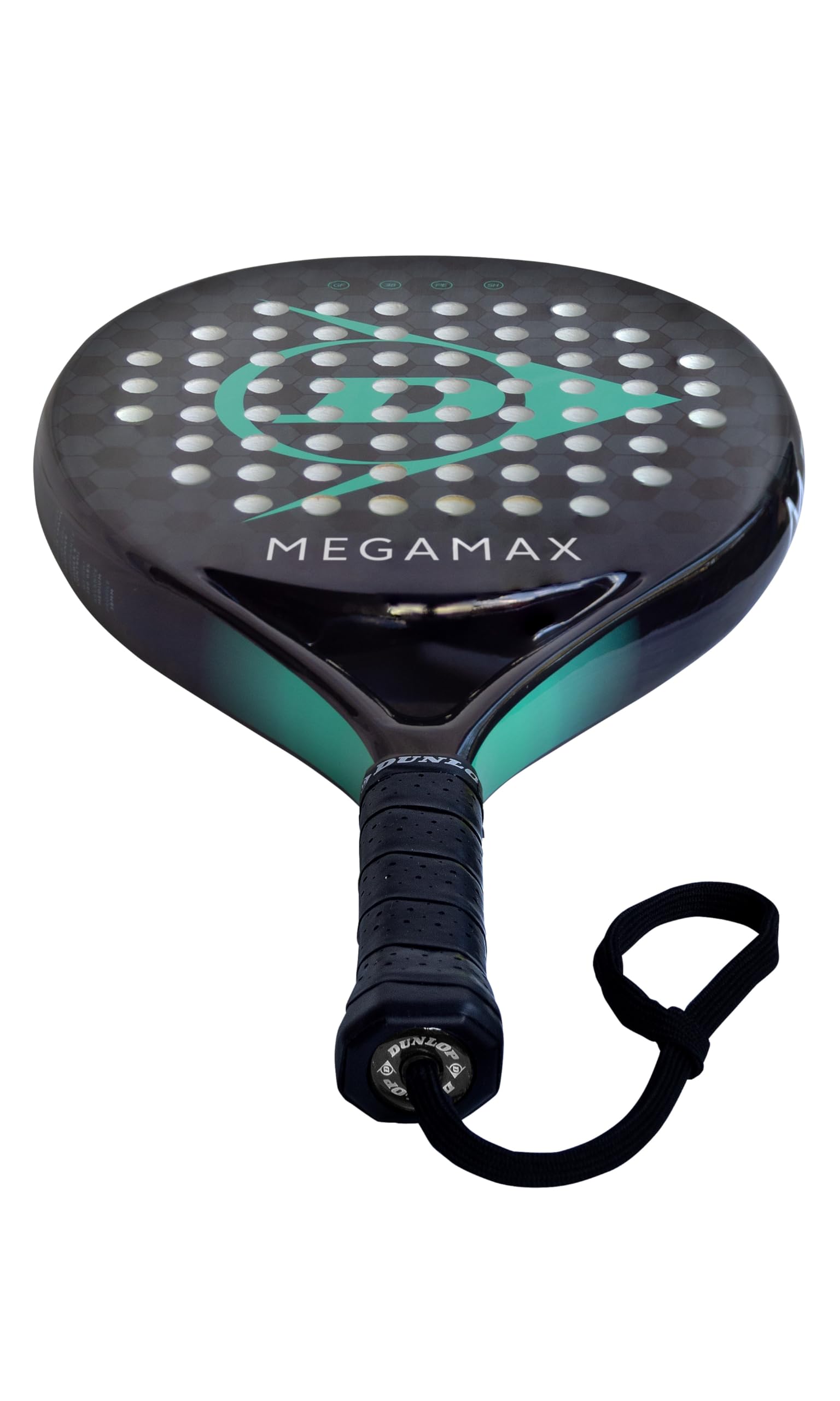 DUNLOP Padel Bat Megamax Silber/Schwarz/Grün – Runde Form, Graphitrahmen – Mittlere Balance, Pro Eva-Kern – Für Anfänger