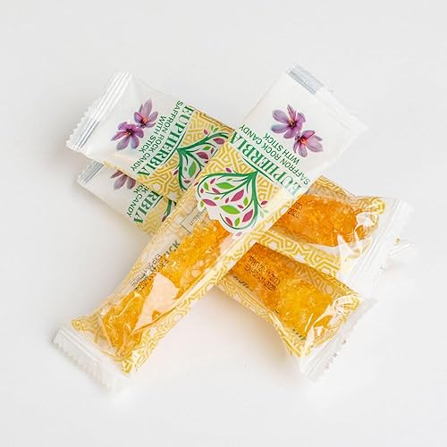 Miniatura 6 de EUPHERBIA Palitos de caramelo de azafrán de roca, paquete de 25, elegancia cristalina pura, dulzura artesanal, caramelo de azúcar (Nabat) infundido