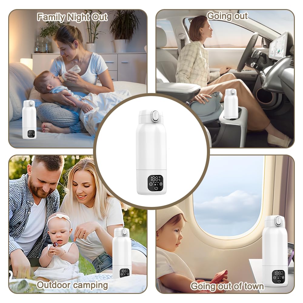 Scaldabiberon Portatile Baby da 500 ml, Riscaldamento Rapido Scalda Biberon Neonato con 11000 mAh Scaldabiberon Elettrico Portatile con display LCD per Latte Materno e Acqua Regolabile da 35 a 70 °C