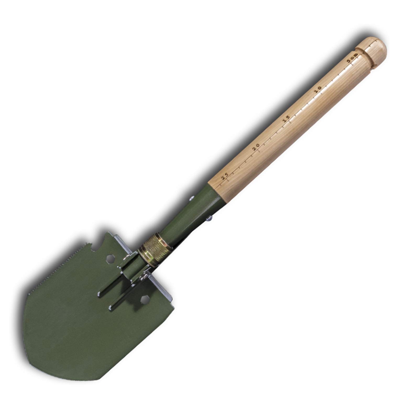 Mastiff Gears ® Wooden Handle Folding Survival Shovel w/Pick - Heavy Duty Carbon Steel Military Style Entrenching Tool for Off Road, Camping, Gardening, Beach, Digging Dirt, Sand, Mud & Snow