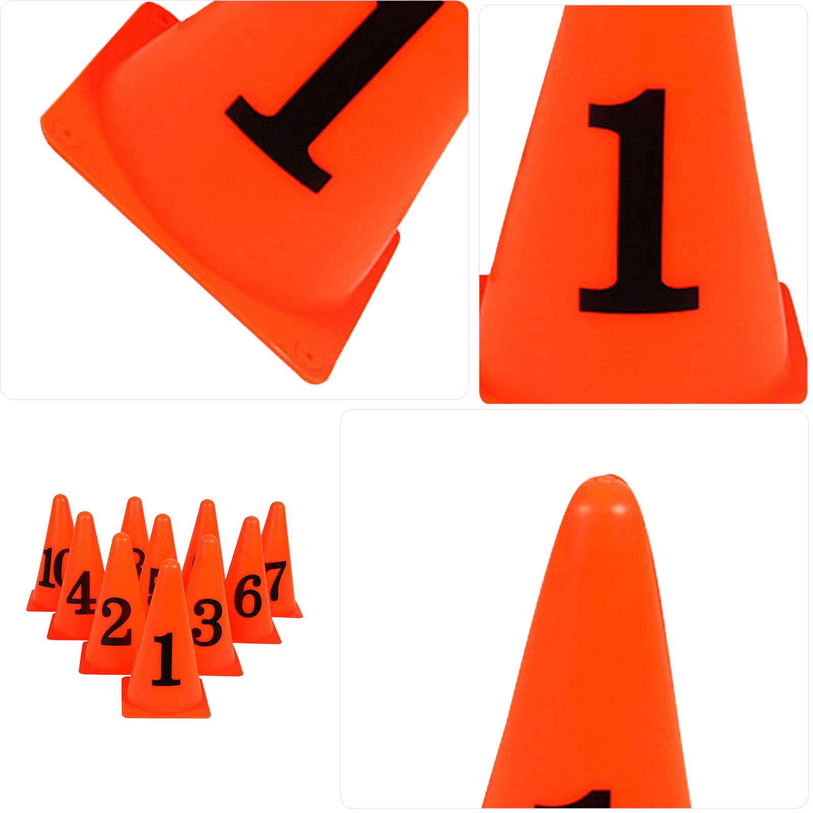 SUPVOX Coni Segnaletici da Calcio 10 Pezzi in PE Arancione | Barilotti Numerati 1-10, Design Nero ad Alta Visibilità, per Allenamento Indoor e Sportivo
