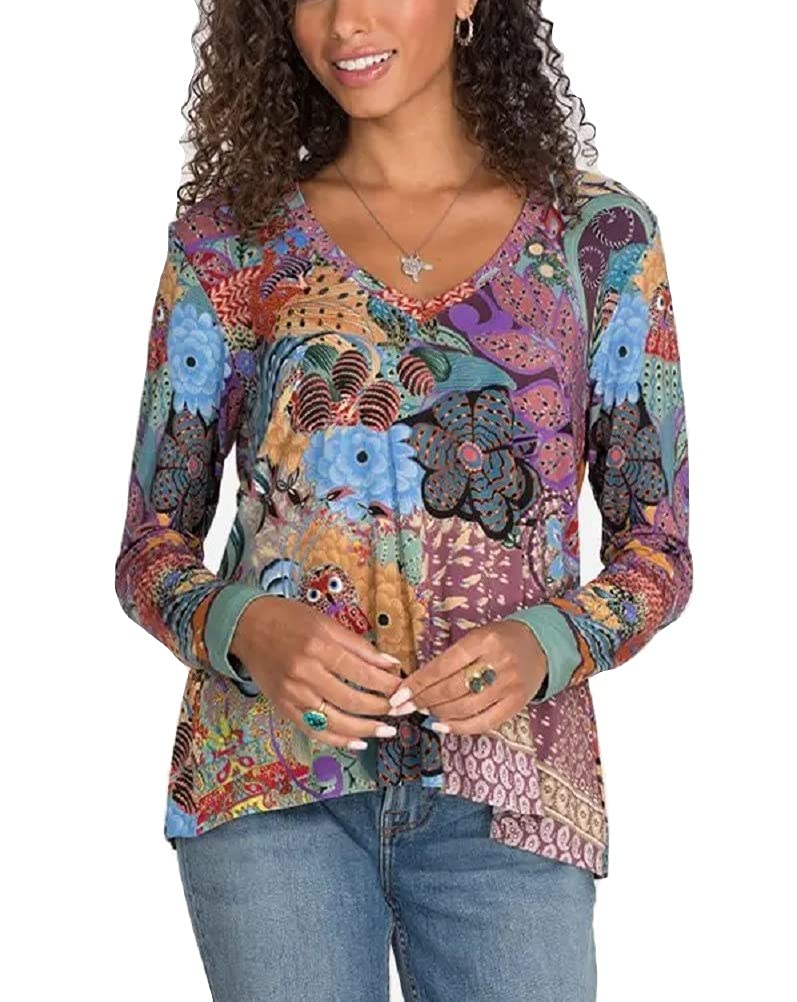 Johnny WasWomen's Long Sleeve V Neck, Multi, Large