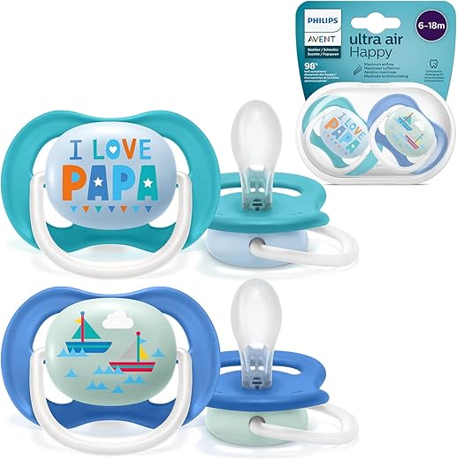 Philips Avent Scf 080/03, Paquete De 2 Chupetes Ultra Air, 6-18 Meses, Tetina Blanda, color Azul Y Turquesa - Pack de 2