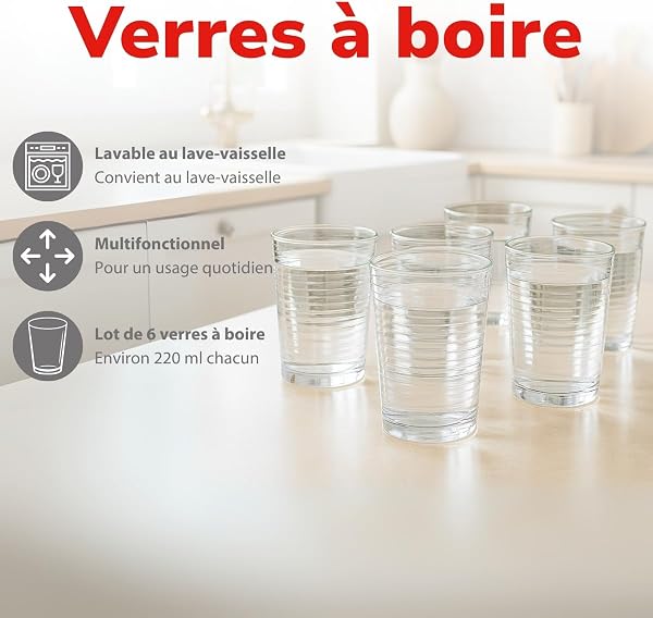 alpina Verres à Eau - Ensemble de Verres à Boire - Ensemble de 6 Pièces - Adapté au Lave-Vaisselle - 220 ml - 3