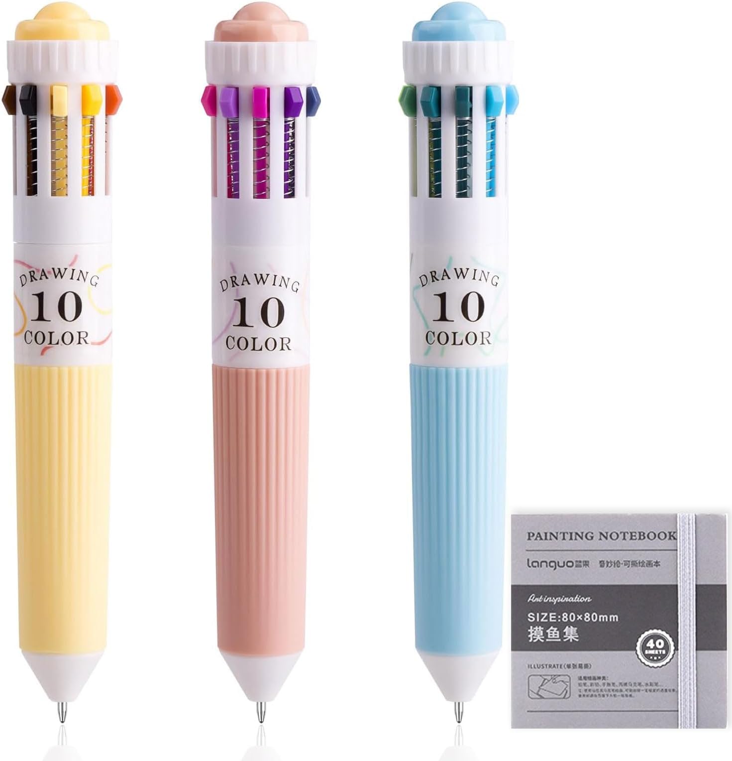 Multicolour Pens All In One – 3 Pack Multi Colour Pens, Multicoloured Pen Set, 10-in-1 Multi Pen for Writing, Drawing, School, Office & Art Supplies
