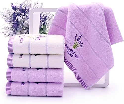 Miniatura 3 de Pidada Juego de 4 toallas de mano 100% algodón lavanda floral para baño de 13.8 x 29.5 pulgadas (blanco y morado)