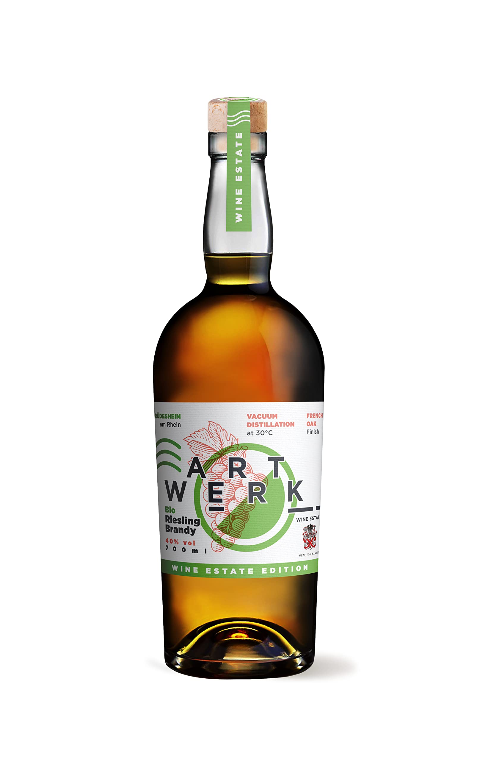 ARTWERK | Riesling Brandy | Reifung in alten Eichenholzfässern | Beste Bio-Traubenqualität | Aromaschonende Vakuumdestillation | 40% vol. | 700ml
