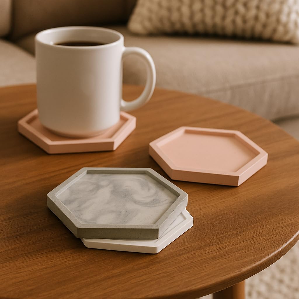 Hexagon Concrete Tray - Coaster - Decoration - Modern Decor - Housewarming Gift - Home Products - Colorful