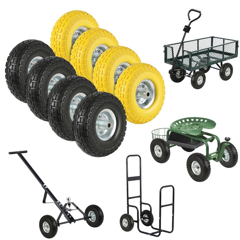 Yaheetech 4pcs Ruedas Carretilla Maciza 4.10/3.50-4 Carretilla de Obra Llanta Neumáticos de Goma 255mm para Carros Carrito de Jardinería, Eje de 16 mm