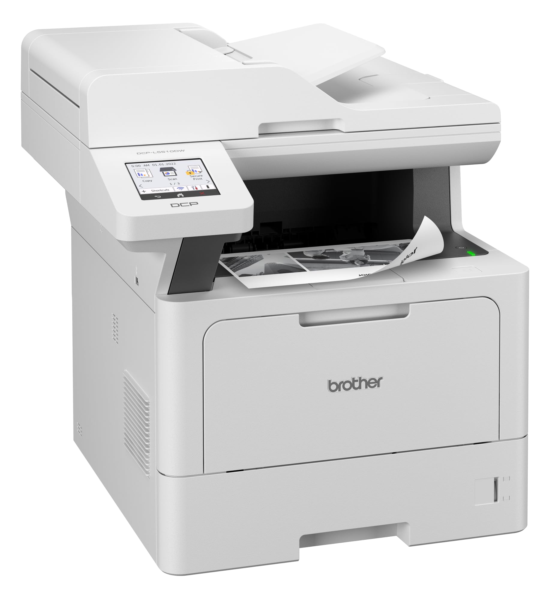Brother DCP-L5510DW 3-in-1 Multifunktionsdrucker schwarz weiß (A4, 48 Seiten/Min., 1.200x1.200 DPI, LAN, WLAN, Duplex, 250 Blatt Papierkassette) weiß/grau