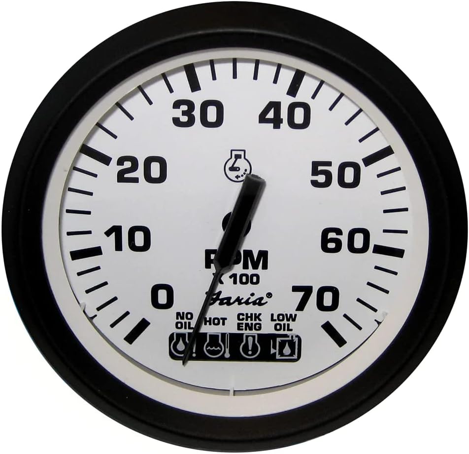 Beede Instruments Faria 32950 Euro Tachometer 7 Gauge with System Check Indicator - White, 4"