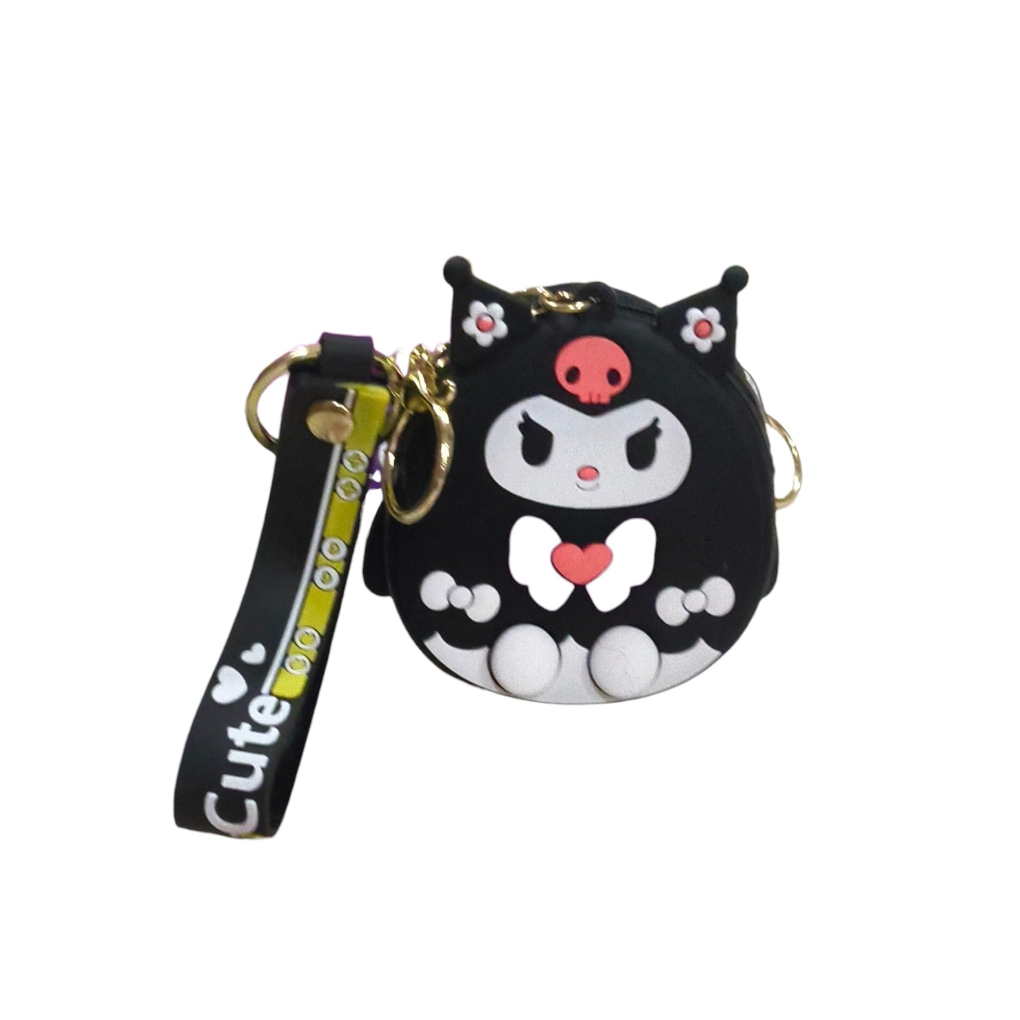 Kuromi Silicone Coin Purse Keychain, Black, Cute Cartoon Character, with Wrist Strap, Pack of 01 Pc.-image-20