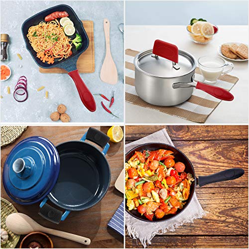 Nonley Silicone Hot Handle Holder, 8 Pack Pot Holders Cover Rubber Heat Resistant Potholder Silicone Pot Handle Sleeve for Cast Iron Skillets Aluminum Cookware Metal Frying Pans Handles