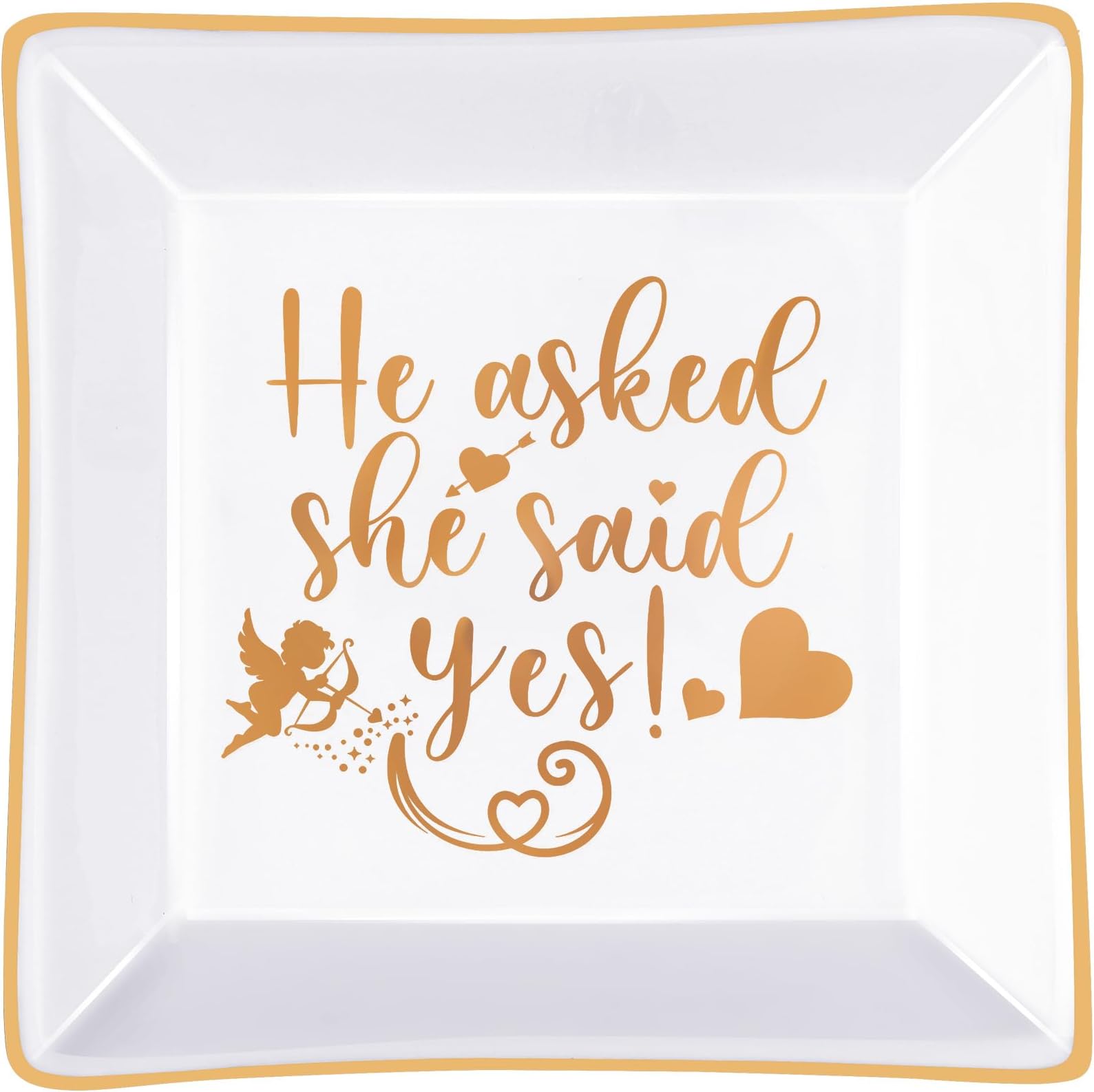 PUDDING CABINWedding Proposal Gifts for Bride, Engagement Ring Dish - He Asked She Said Yes - Wedding Ring Holder Tray, Bachelorette Party Bridal Shower Engagement Gift for Her, Wedding Gifts for Couple, Mrs Gifts