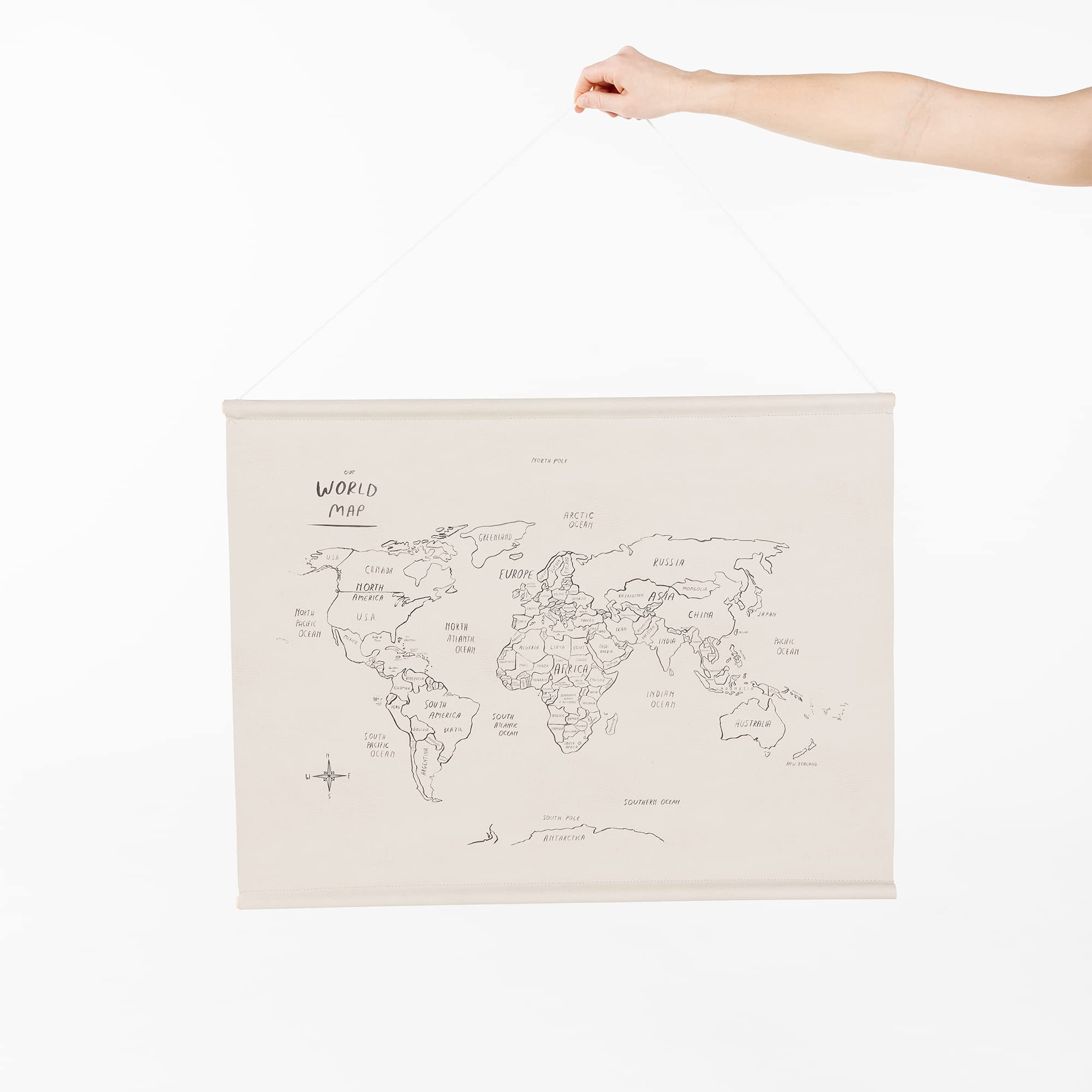GATHRE World Map Poster (20 x 30 inches) Wipeable & Waterproof Educational Tapestry for Kids | Ready-to-hang Decor in Office, Toddler's Room or Nursery | Made of Wear-Resistant Leather Material