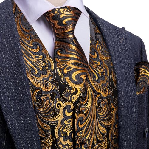 Image of Barry.Wang Formal Men Flower Vest Paisley Jacquard Silk Ties Suit Waistcoat Set Wedding 5PCS