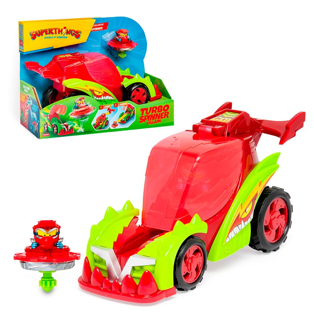 SUPERTHINGS KAZOOM Power Turbo Spinner Villain Vehicle with Spinning Top Launcher Includes 1 Turbo Spinner and 1 Exclusive Kazoom