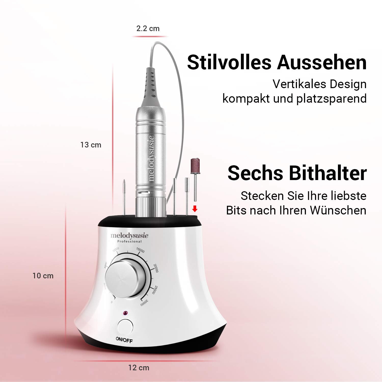 MelodySusie Elektrische Nagelfräser 30000 U/Min Professionelle Elektrische Nagelfeile Maniküre Pediküre Set Gelnägel Acrylnägel Nagelpflege Fräser Set mit Fußpedal für Nagelstudio Zuhause, Weiß