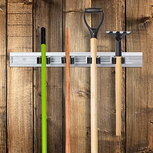 Relaxdays Gerätehalter Wandhalterung, Werkzeughalter für Wand, Ordnungsleiste Metall, Gartengeräte, Aluminium, silber, H x B x T: ca. 5,5 x 48,5 x 4,5 cm