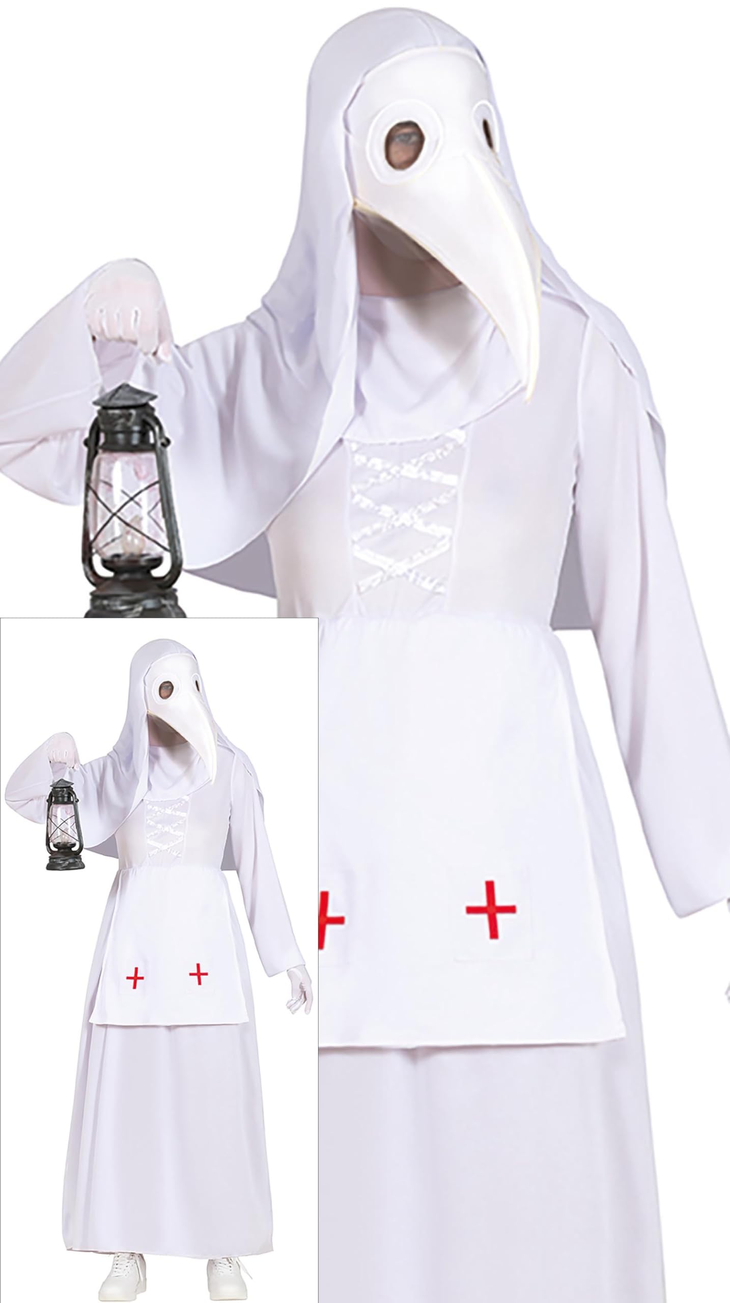FIESTAS GUIRCA White Plague Doctor Women Fancy Dress Costume - including Plague Doctor Bird Mask - Halloween Costumes for Women Size L