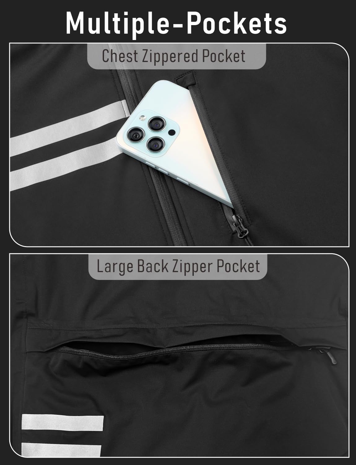 Przewalski Men's Cycling Rain Jacket Waterproof Windproof,Full-Zip Windbreaker Reflective Zipper Pockets for Running Hiking - Image 5