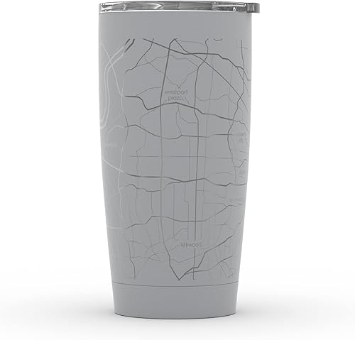 Vista 106 de Well Told Vaso de café aislado con diseño de mapa de Nueva York grabado, taza de acero inoxidable grabada (20 onzas, negro) con aislamiento de mapa