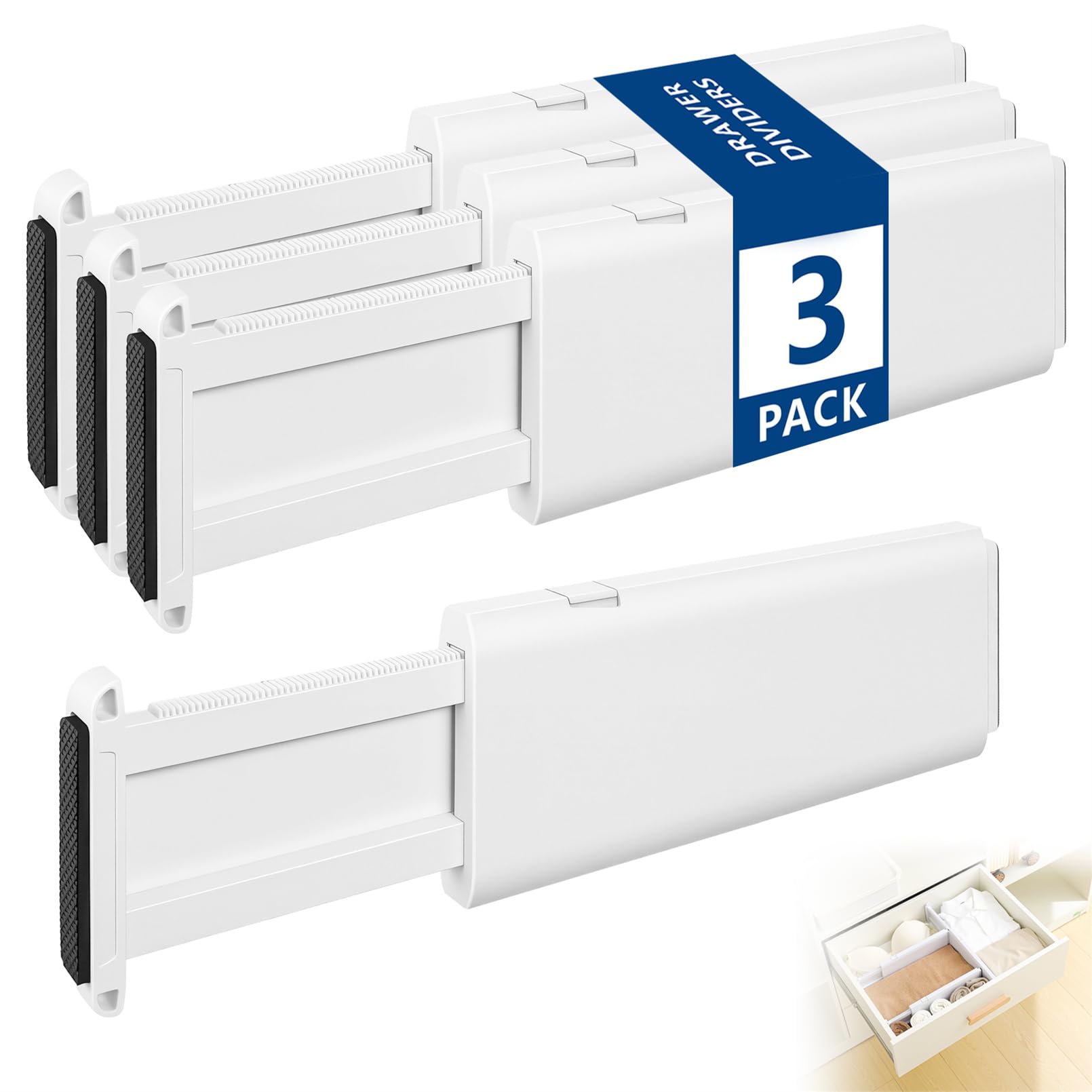 Drawer Dividers Expandable Clothes Drawer Organisers 3 Pack Plastic Drawers Separators for Kitchen Utensils Dresser and Office Storage
