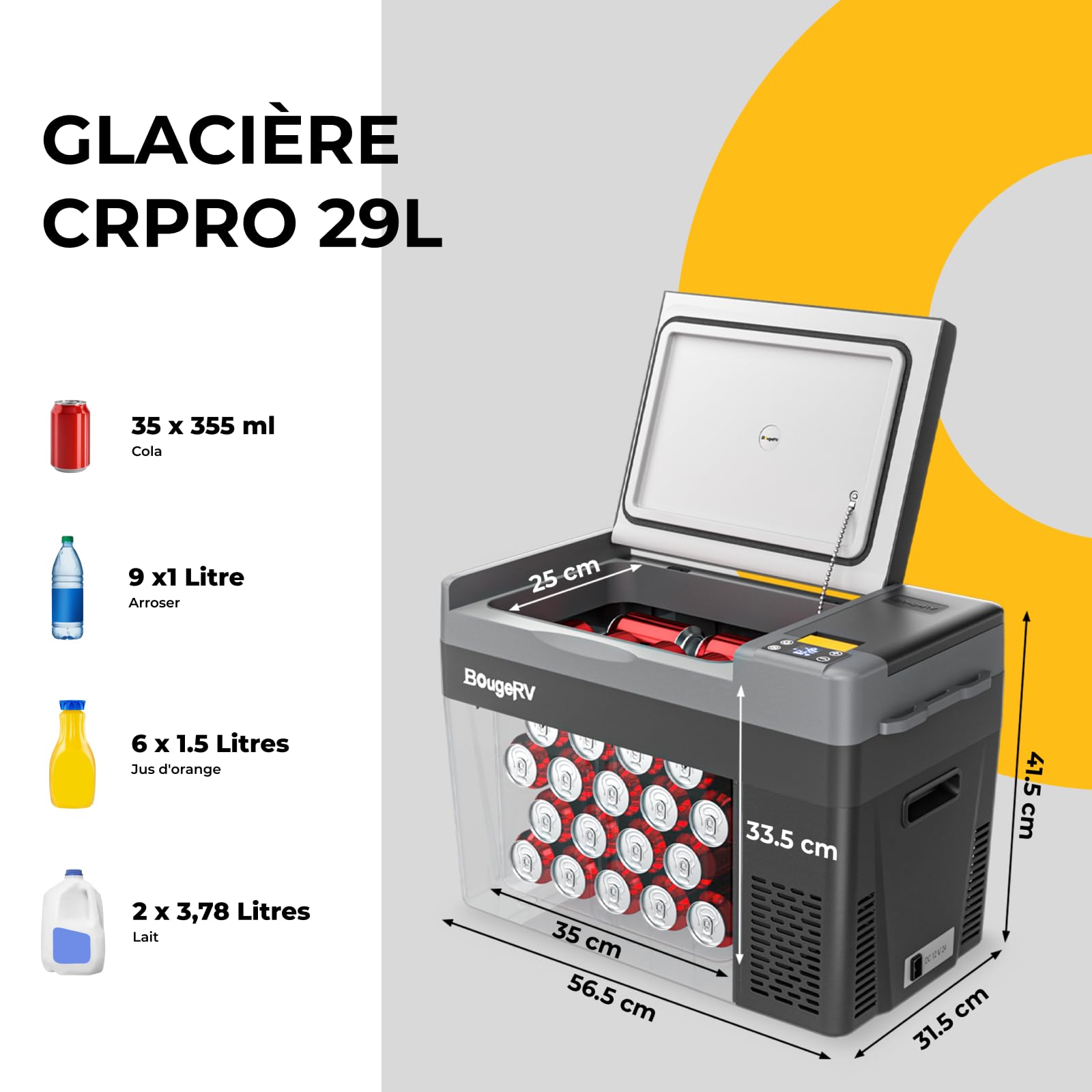 BougeRV CRPRO Glacière à Compression, Frigo Voiture 29 litres(-22℃~10℃), 12/24V DC &110-240V AC Glaciere Voiture, Frigo Compression 12v, pour voiture, camping, voyage