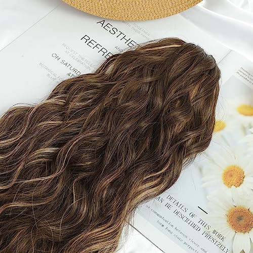 FINE PLUS Ponytail Extension Claw Synthetic Curly Wavy Claw Clip in Ponytail Hair Extensions 18INCH Curly Ponytail Extension Hair Hairpieces for Daily Party Use Dark Cool Brown Color - Image 2