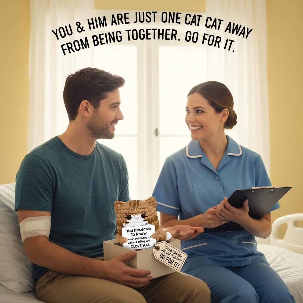 Handmade Crochet Cat Gifts for Her/Him,Girlfriend/Boyfriend – Christmas Birthday Halloween Presents Funny I Love You Gift & Mini Handmade Cat Stuff Birthday Surprise - Image 3