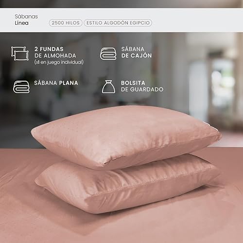 Miniatura 2 de ONSTORE.MXAE Juego de sábanas de 4 piezas de alta calidad suave al tacto de 2500 hilos (tamaño matrimonial, rosa)