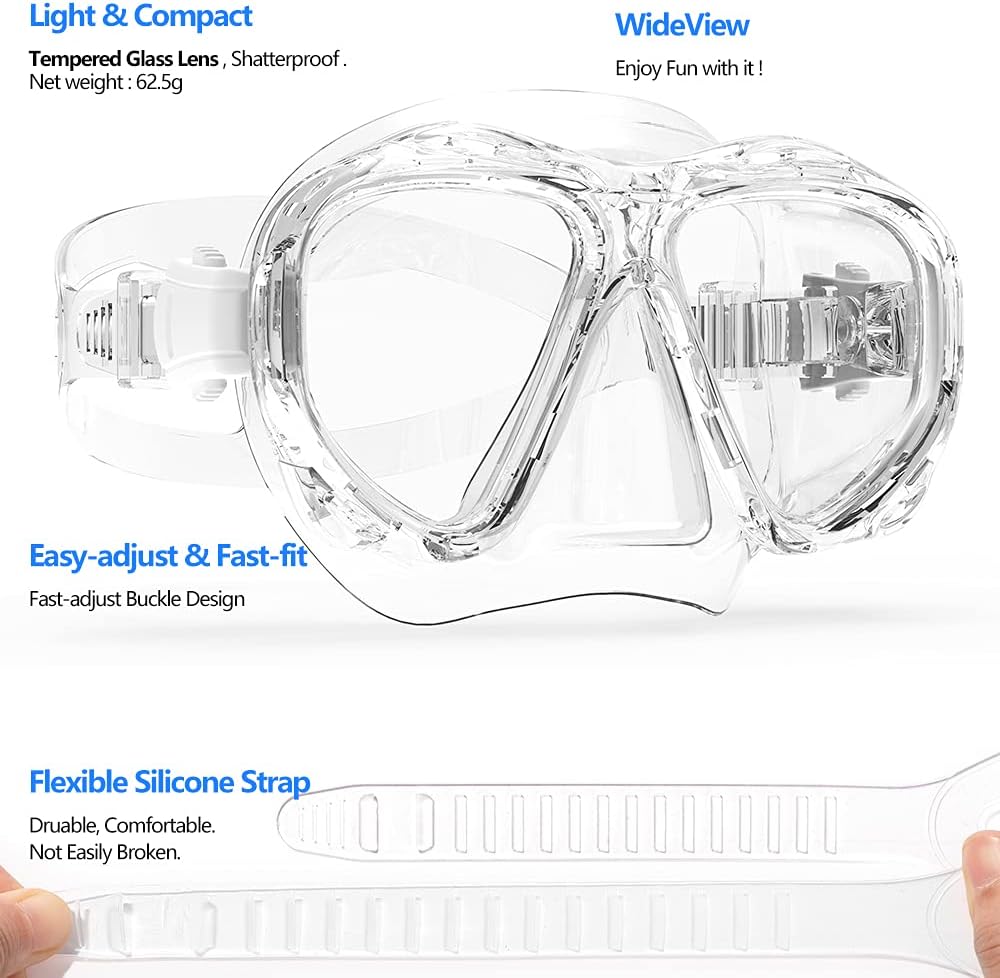 COPOZZ Scuba Mask, No Fogging Snorkeling Scuba Dive Glasses, Great Seal Free Diving Tempered Glass Mask Goggles (Transparent) : Sports & Outdoors