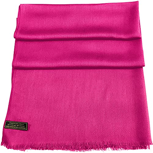 CJ Apparel Bright Pink Hot Pink Solid Color Fringe Design Nepalese Shawl Seconds Scarf Wrap Stole Throw Head Wrap Pashmina Hand Made in Nepal New