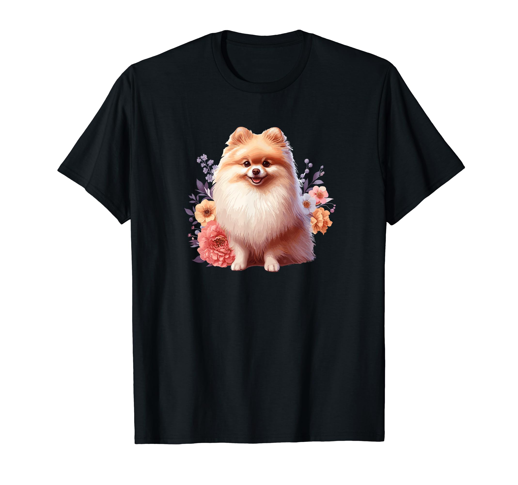 Pomeranian Gift Shirts & HoodiesCute Funny Flowers Floral Womens Pomeranian Lover T-Shirt