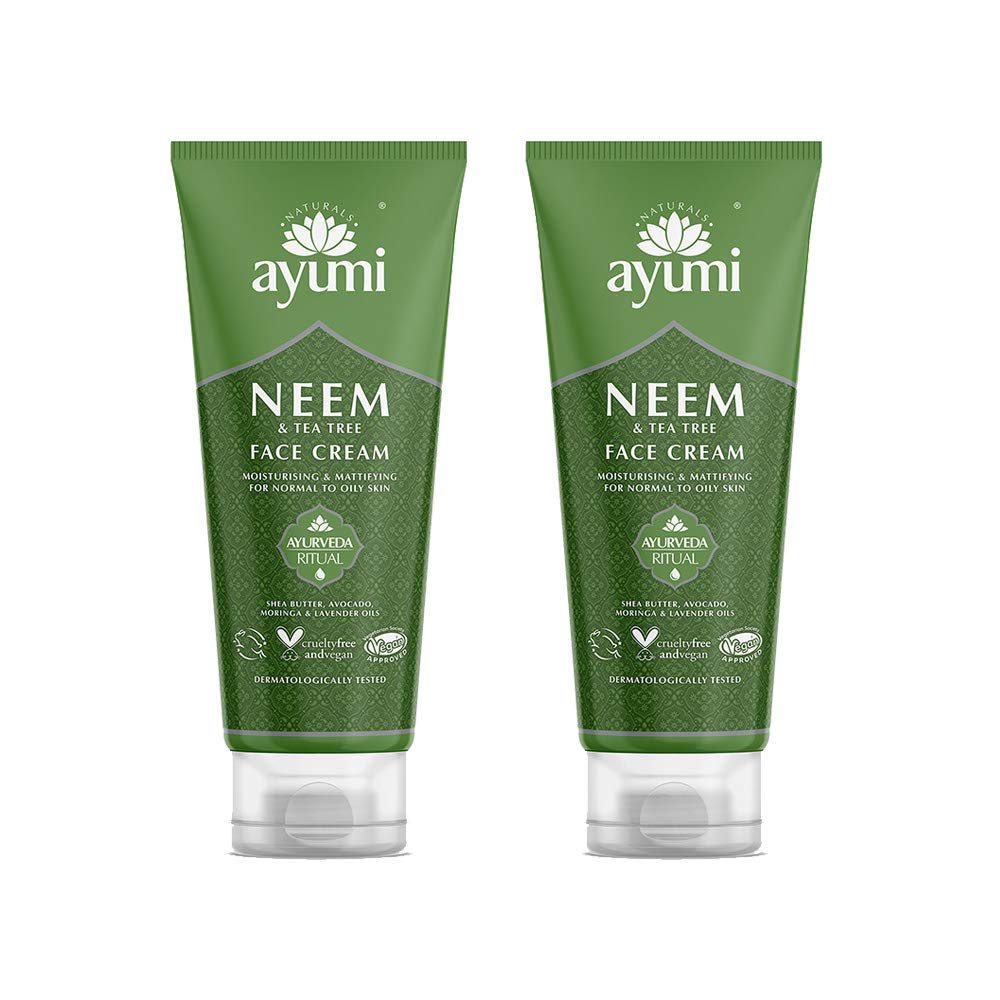Ayumi Neem & Tea Tree Face Cream | Acne Cream with Witch Hazel | Oily Skin Moisturiser with Rosemary Oil | MoisturisingCream with Organic Shea Butter | Face Moisturiser for Men & Women | 2 x 100 ml