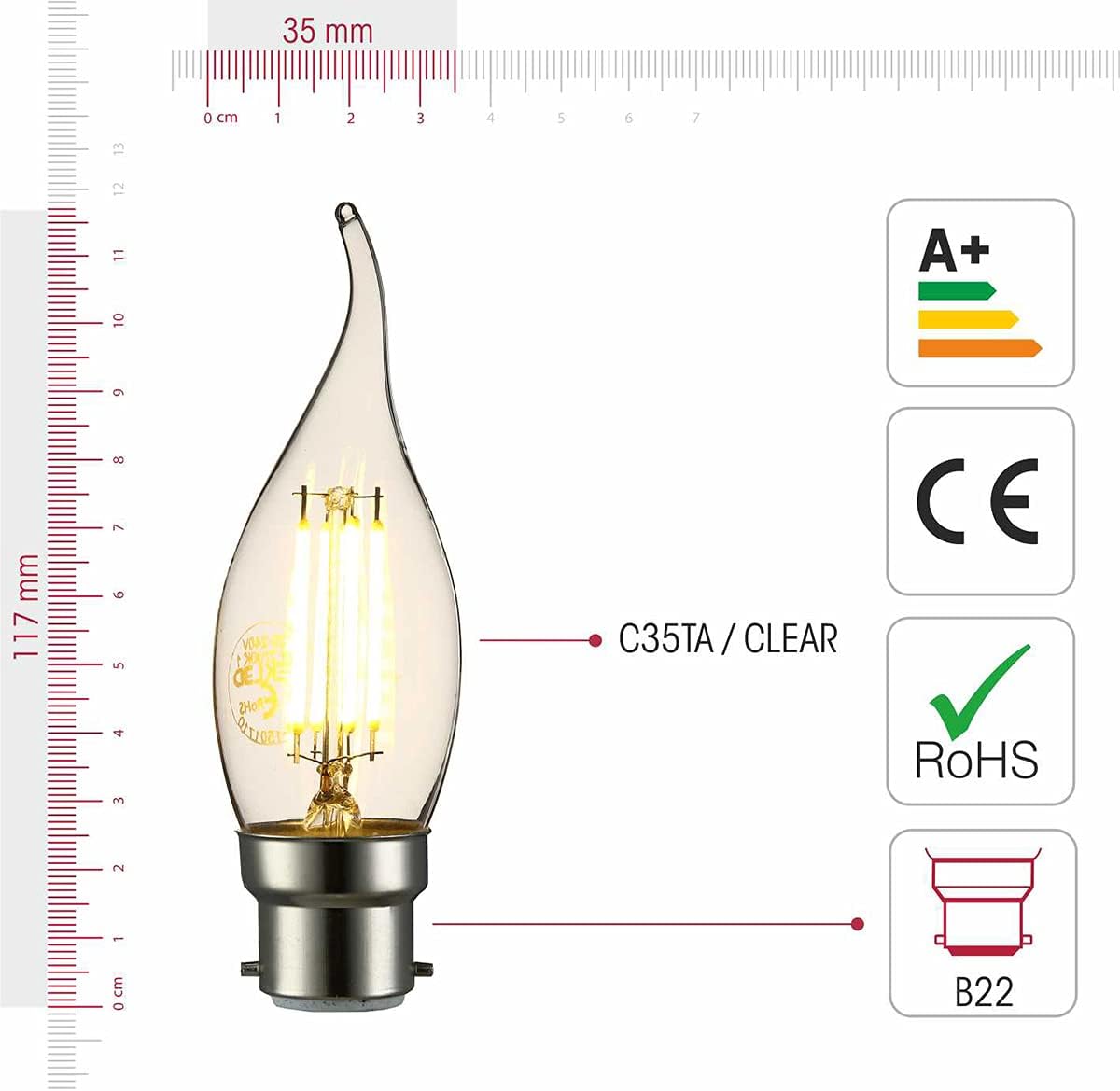 TEKLED® C35 Tail Filament Vintage LED Bulbs, Warm White, 10 Count (Pack of 1) - Image 3