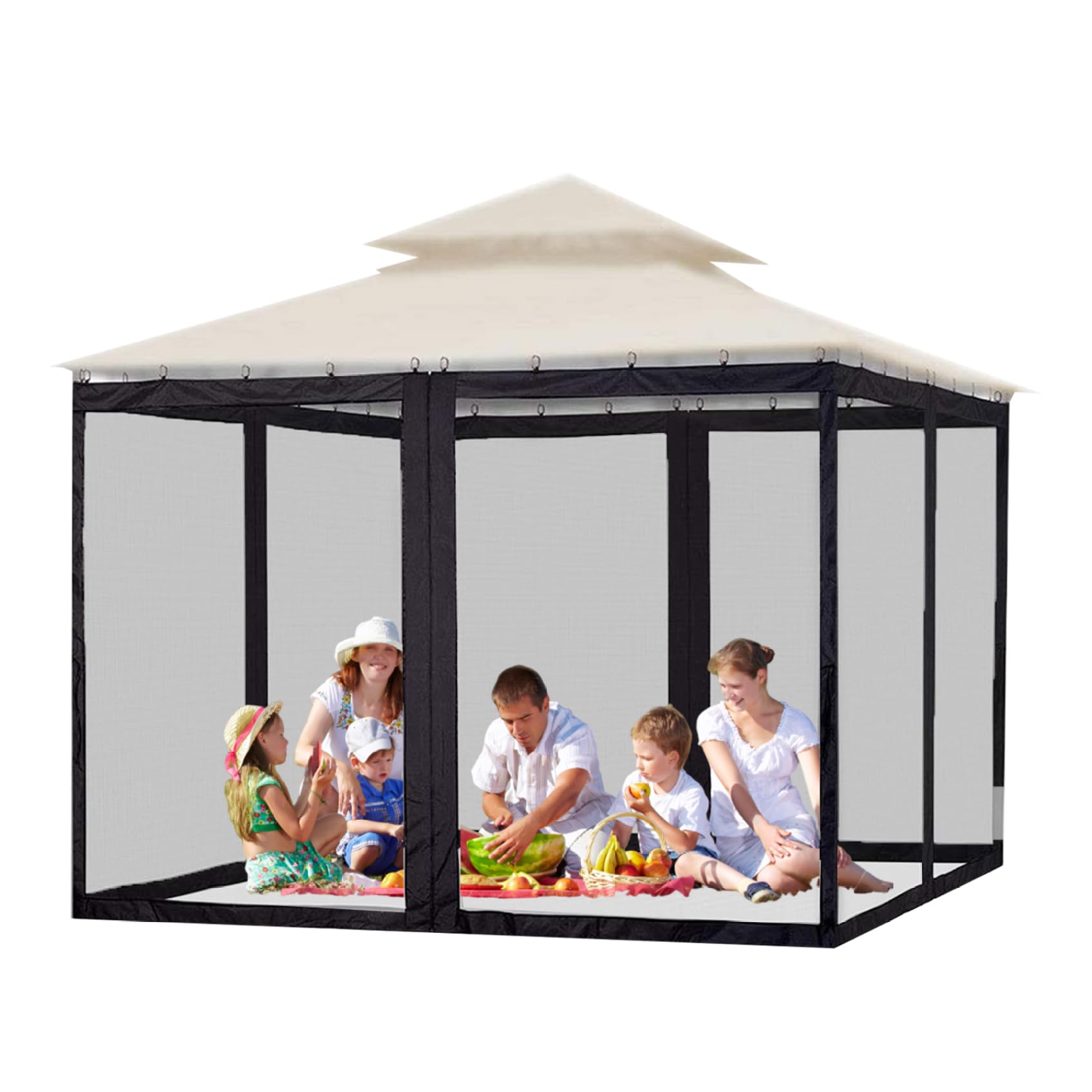 Rete per gazebo | Zanzariera per gazebo, pannelli pieghevoli retrattili 9x11x8 piedi con cerniera, zanzare da esterno per portico campeggio patio giardino
