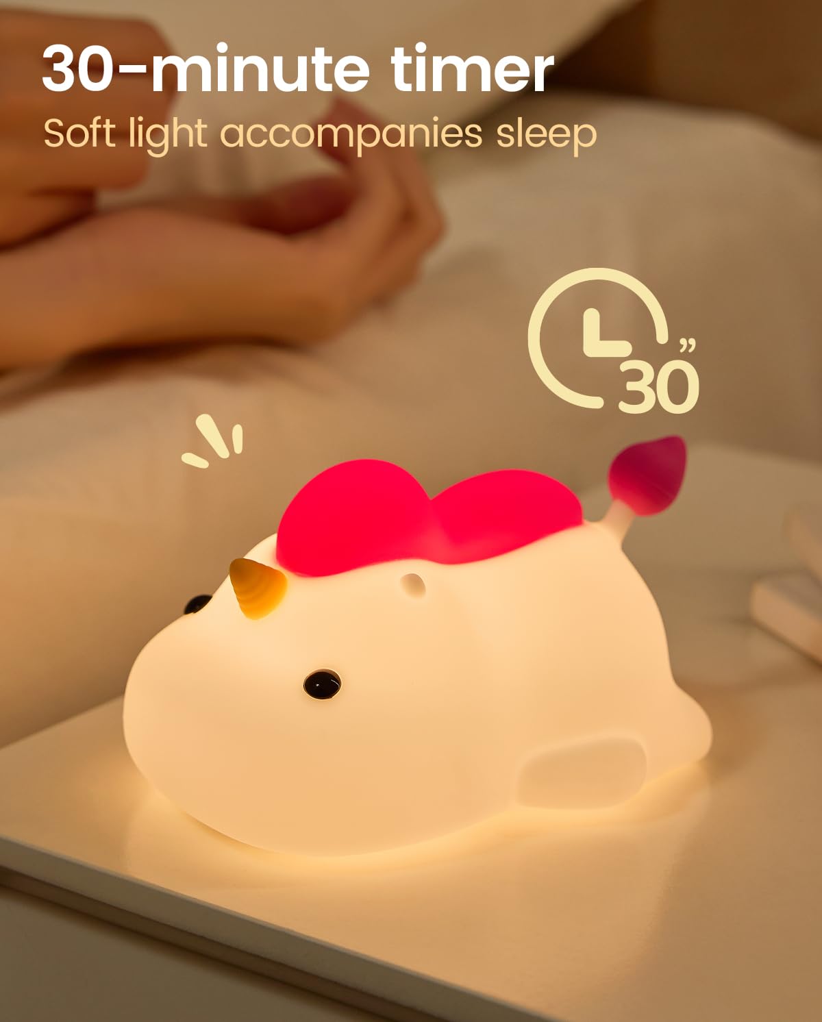 Unicorn Night Light for Kids Soft Silicone Tap Control Lamp with 30-Min Auto-Off Timer Rechargeable Portable LED Bedroom — view 4