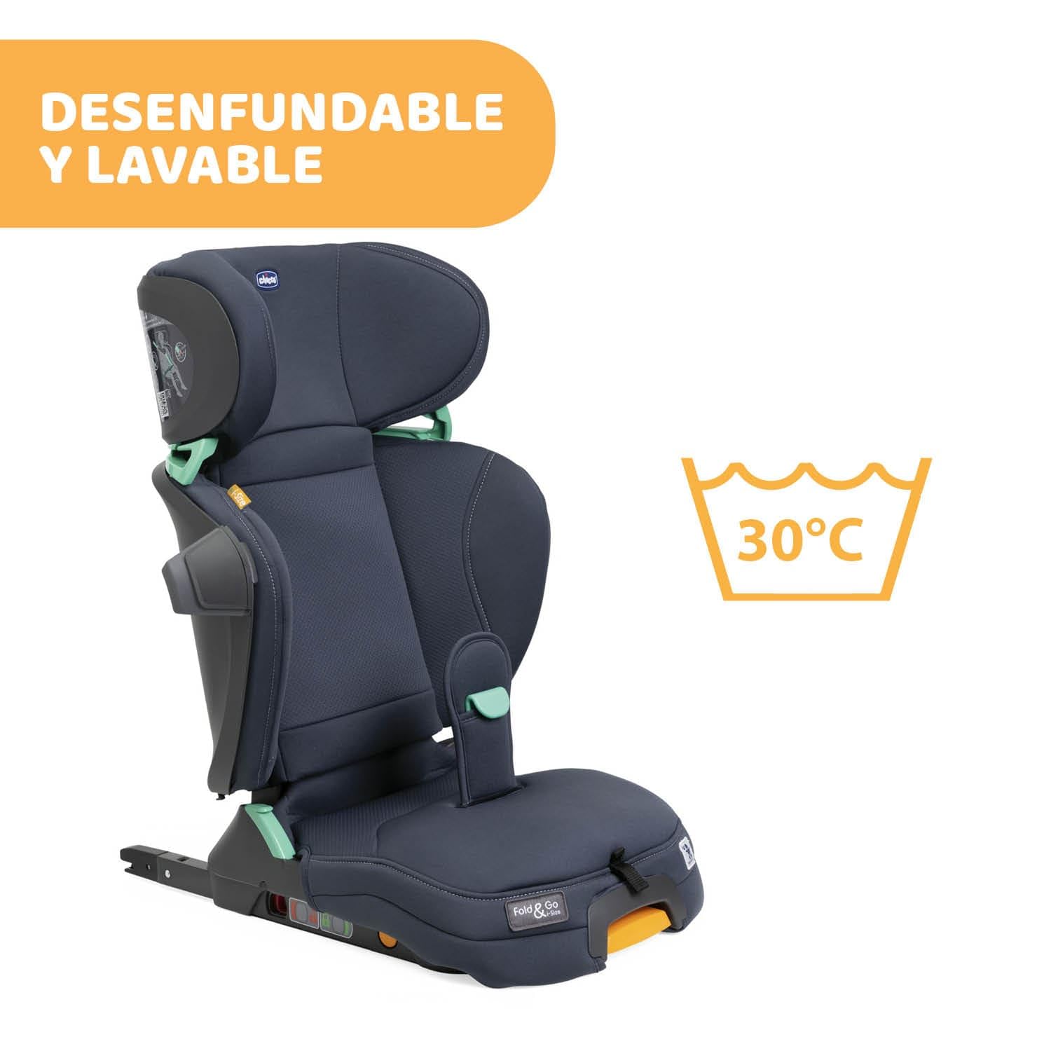 Chicco Fold&Go I-Size Fotelik Dziecięcy 100-150 Cm, Regulowany Fotelik Dla Dzieci W Wieku Ok. 3-12 Lat (Ok. 15-36 Kg), Składany i Przenośny, Z Osłoną Boczną, Regulowana Wysokość i Szerokość, India Ink