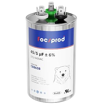 [UL Recognized] FOCSPROD CBB65 45+5 uF Dual Run AC Capacitor, 45/5 MFD 6% 370V/440V 440 Volt Round Capacitor Replacement, HVAC for AC Unit Fan Motor Start, Heat Pump or Condenser Straight