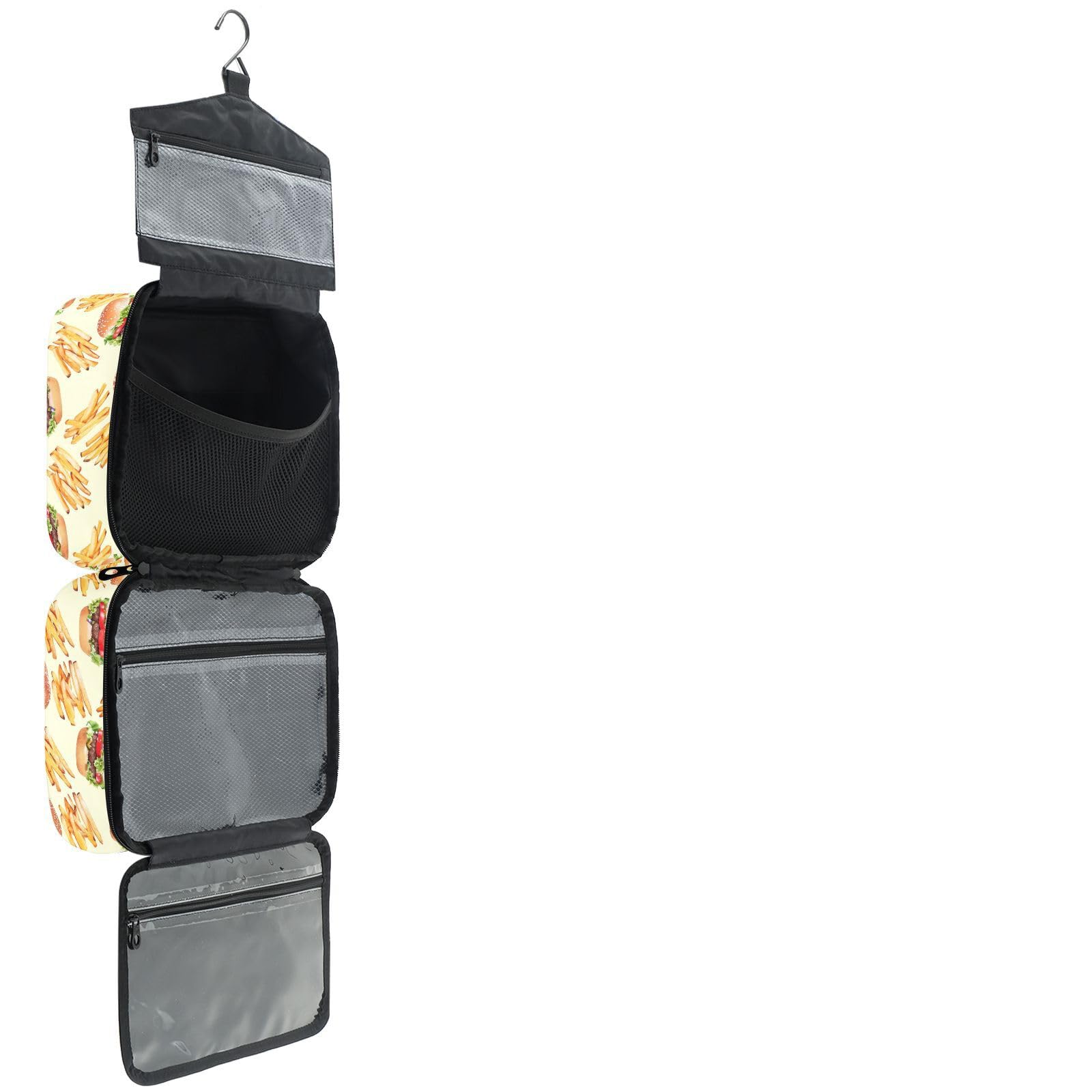 YNNALE Sewing Supply Organizer Bag, Delicious Hamburger Fries Pattern Yellow Portable Sewing Bags with Pockets&Hanger, Sewing Storage Box Case for Sew Supplies/Kit/Tools/Accessories (BAG ONLY)