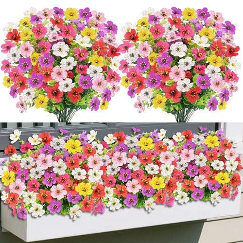 Epaing Fiori Finti da Esterno, 6 Fasci 6 Colori Piante da Vaso Finte da Esterno, UV-Resistenti Pianta Finta, Fiori Artificiali Che Sembrano Vere per Balcone Decorazioni