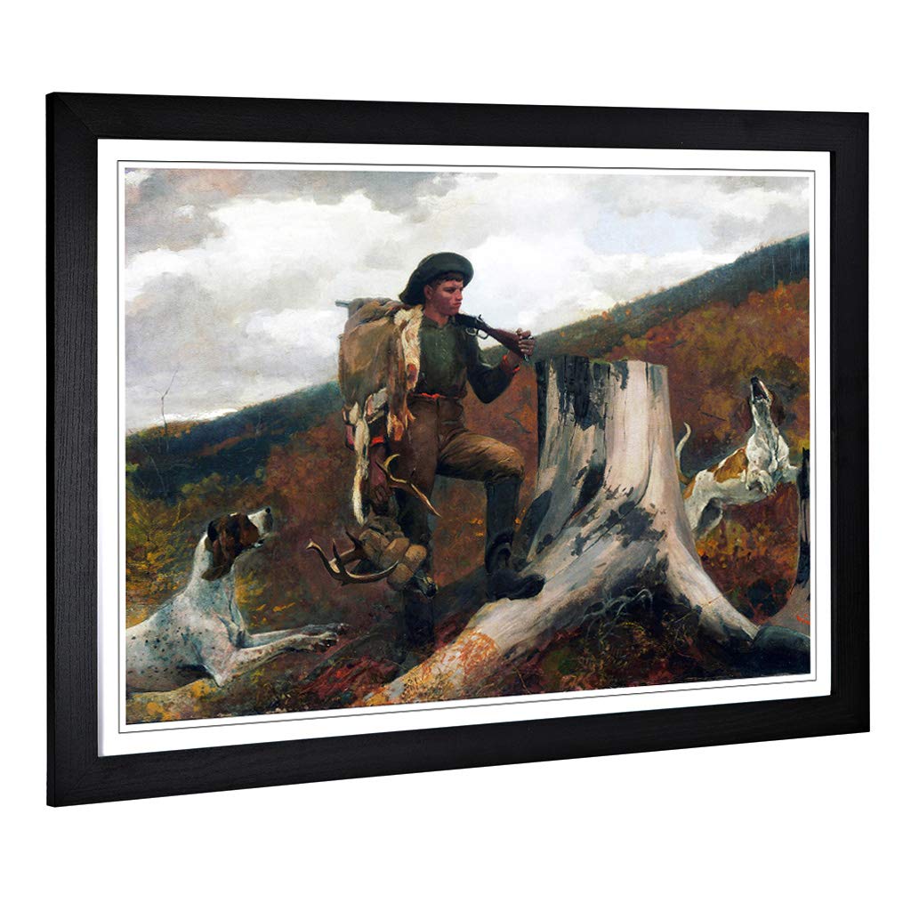 Big Box Art Framed Print of Winslow Homer A Huntsman and Dogs Design | Wall Art Picture | Home Decor for Kitchen, Living Room, Bedroom, Hallway, Black, A2 / 24.5x18 Inch / 62x45cm