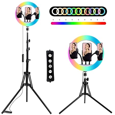 Threebro Ring Light, 13-inch RGB Selfie Ring Light with Tripod, 16 Color Modes Dimmable, with Phone Stand Suitable for Tiktok, YouTube / Shooting and Live