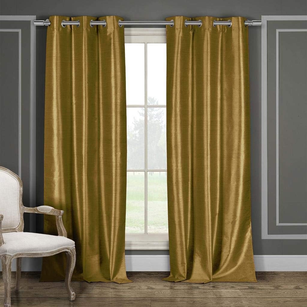 Duck River Textiles - Bali Solid Faux Silk Grommet Top Window Curtains for Living Room & Bedroom - Assorted Colors - Set of 2 Panels (38 X 84 Inch - Mustard)