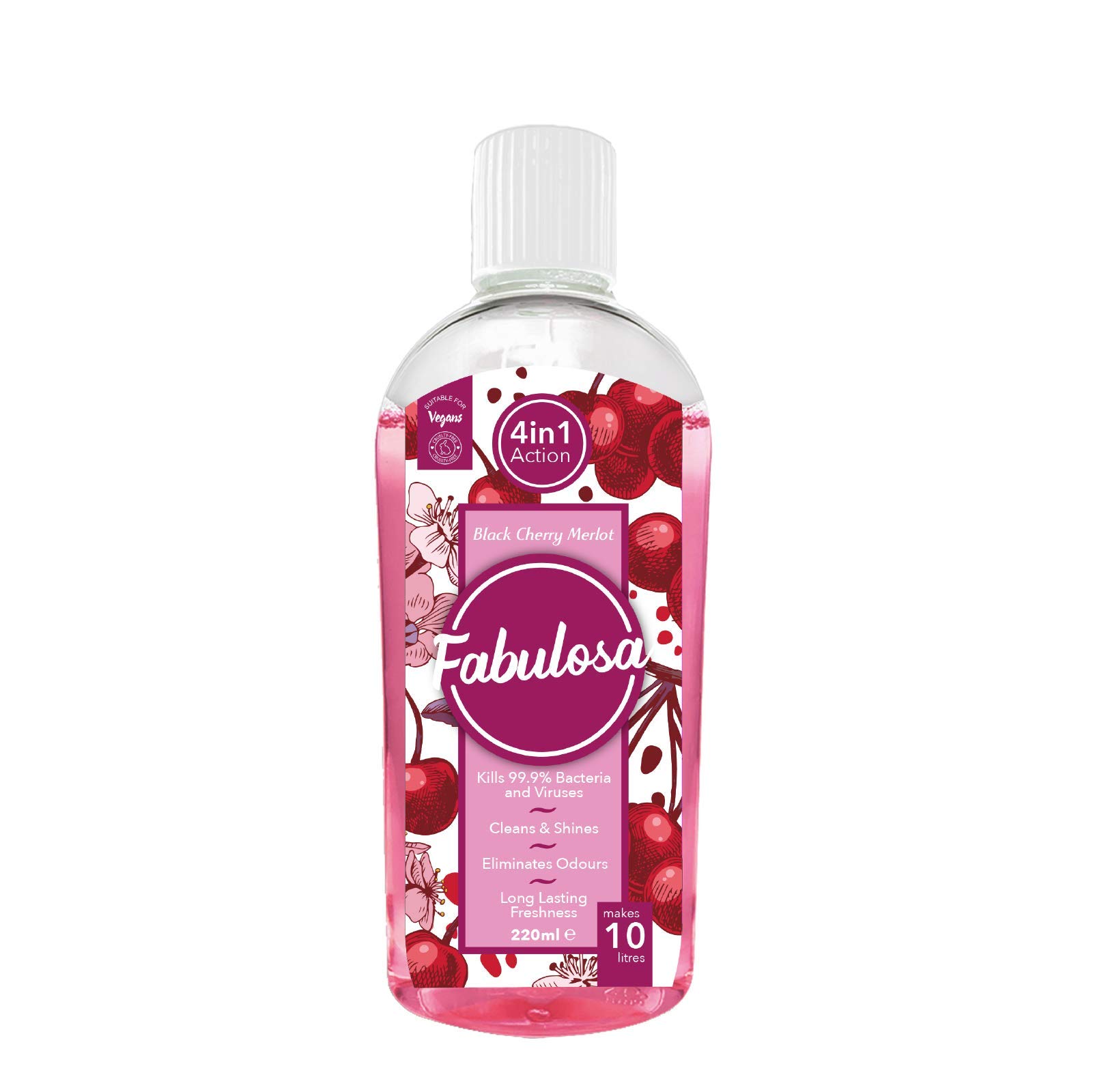 Fabulosa 4 in 1 Concentrated Antibacterial Disinfectant All Purpose Cleaner, 220ml, Individual, Black Cherry Merlot