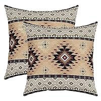 Set Di 2 Federe Cuscino Quadrate 61x61 Cm - Stile Azteco Bohémien Giallo E Bianco, Per Divano E Letto