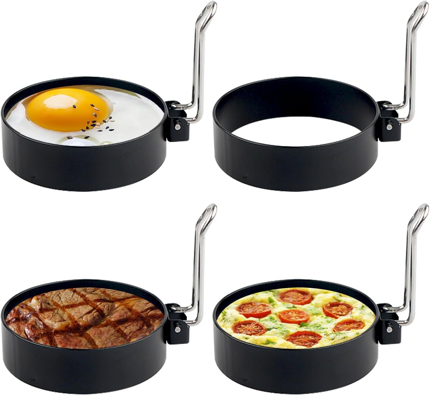 Lonimia Egg Ring, 4 Pack Egg Ring for Frying Eggs, Stainless Steel Egg Cooking Rings Set, Round Egg Cooker Rings For Frying Shaping Cooking Eggs for Fried Egg Shaping Egg Muffins Pancakes