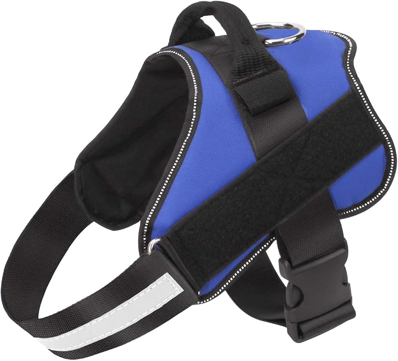 Arnés para perros, chaleco reflectante sin tirones, arnés ajustable transpirable para mascotas con asa para caminar al aire libre, no más tirones, tirones o asfixia (azul, S)